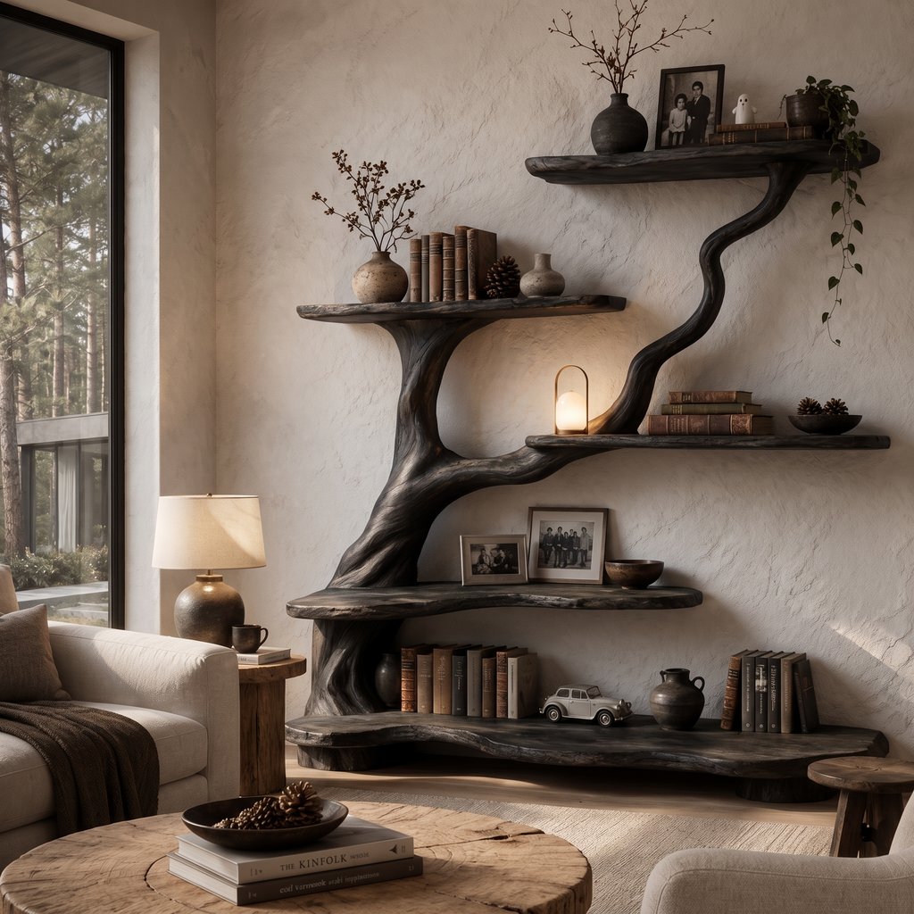 Bibliothèque organique en forme d'arbre avec design de branches fluides pour salon SINLHATB776