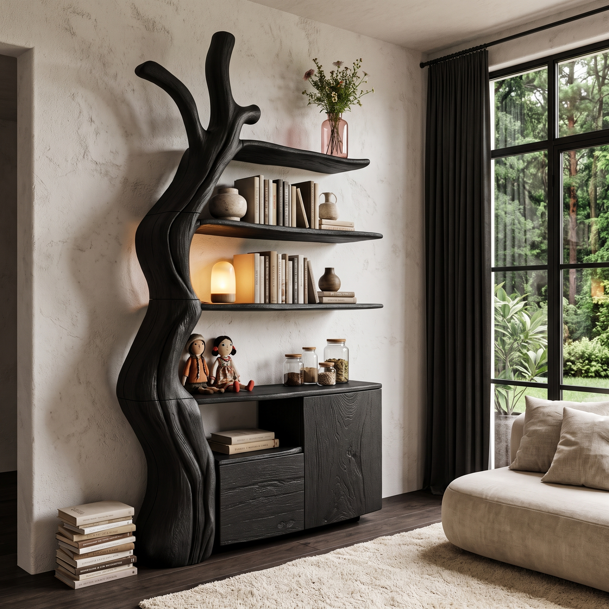 Vitrine organique avec silhouette d'arbre fluide pour chambre à coucher SINLHASD542