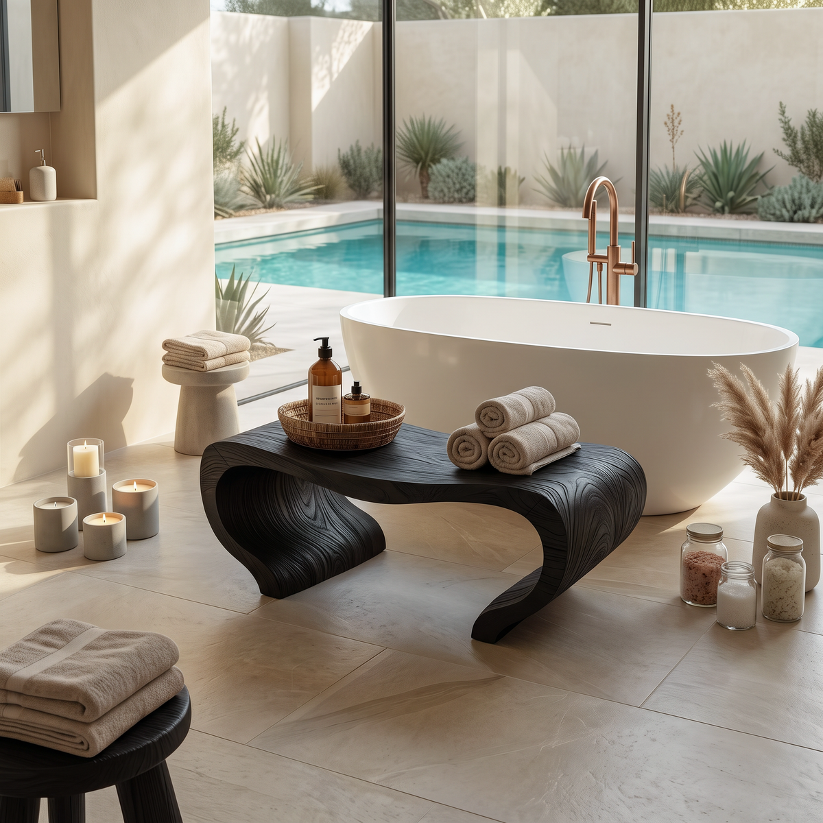 Modern Organic Shower Bench For Spa Decor Or Bathroom SITHTTSB007