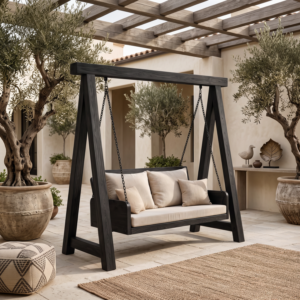 Balançoire en bois biologique avec dossier pour terrasse RTTHTTSG002