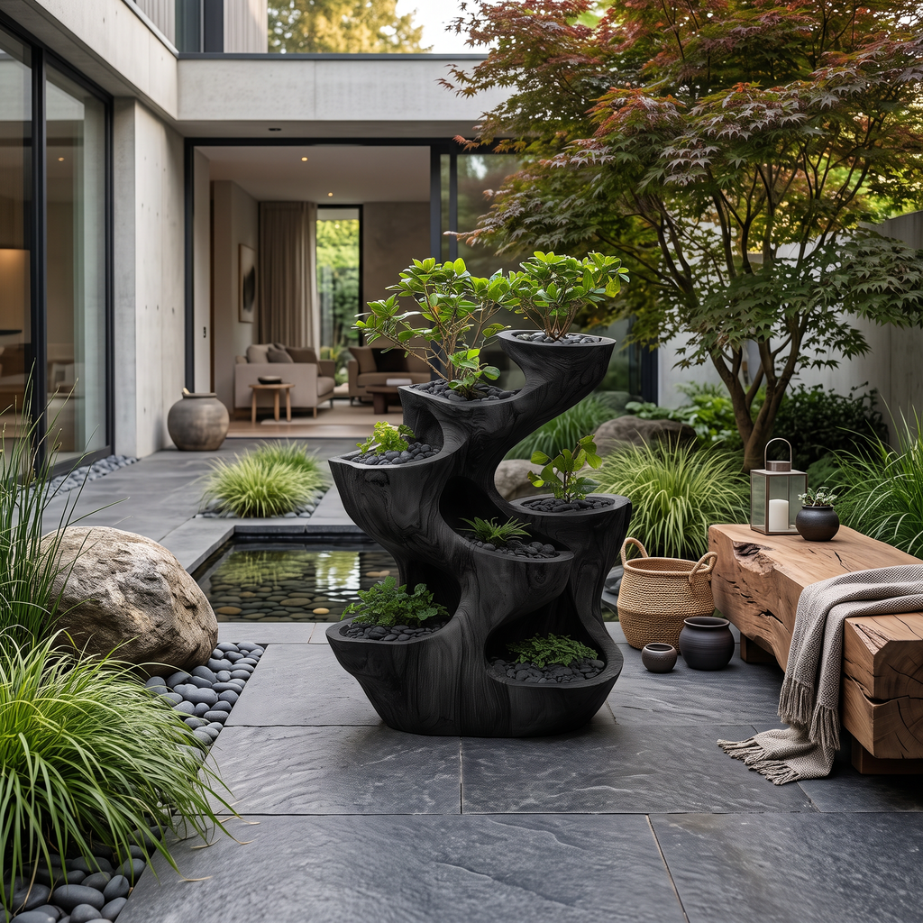 Jardinière organique sculpturale à plusieurs niveaux pour décoration de jardin RTTHTTPT007
