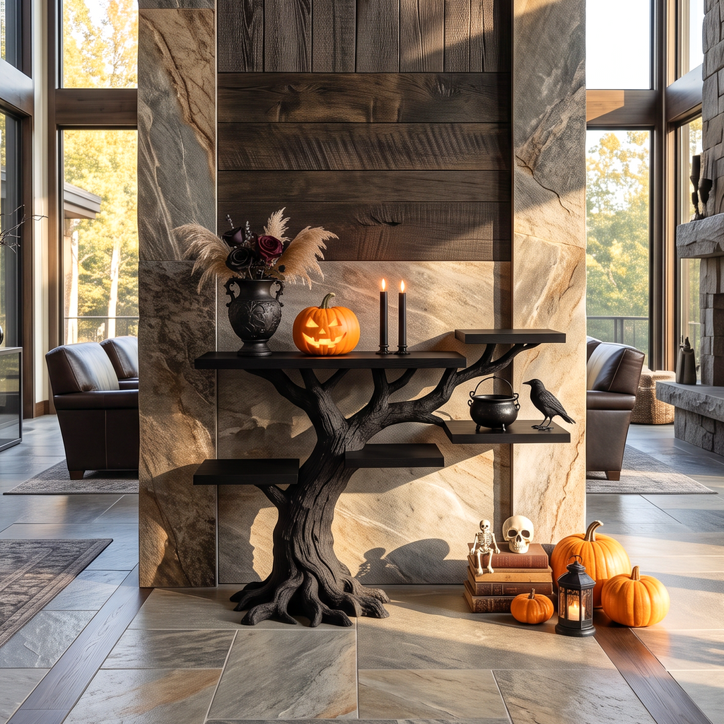 Table d'appoint minimaliste en forme d'arbre torsadé pour une ambiance d'Halloween ensorcelante SILDTTNCS154