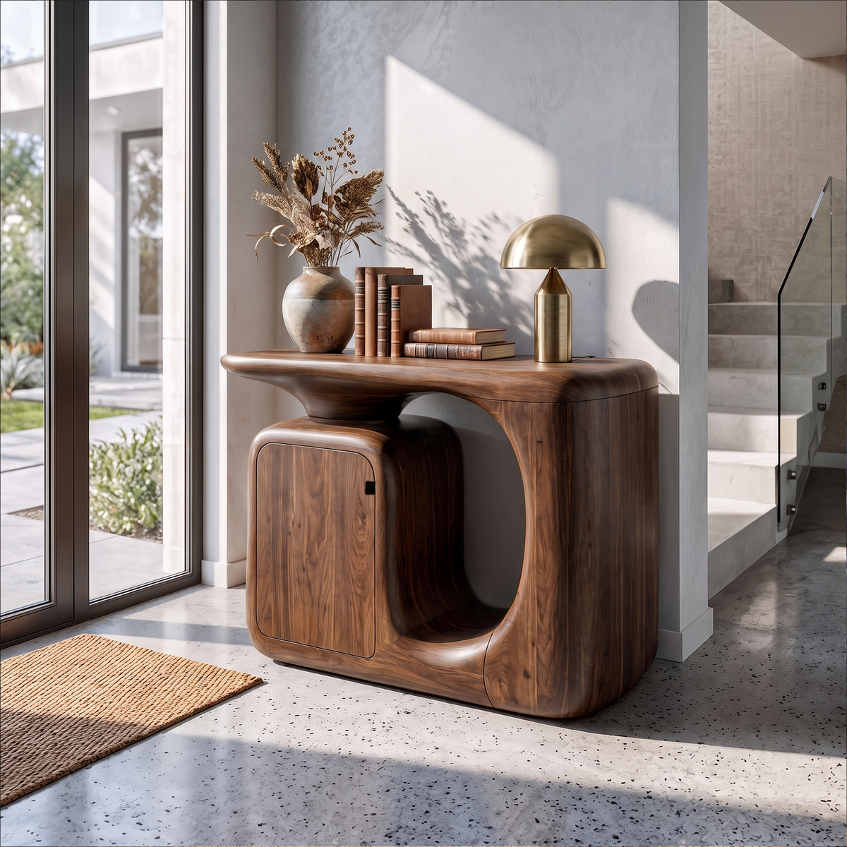 Console d'entrée sculpturale moderne avec meuble de rangement arrondi SINLKICS703