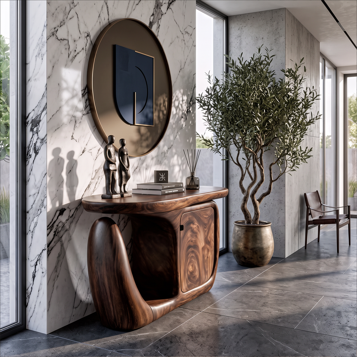 Contemporary Console Table With Sculptural Base And Storage For Entryway SINLKICS704