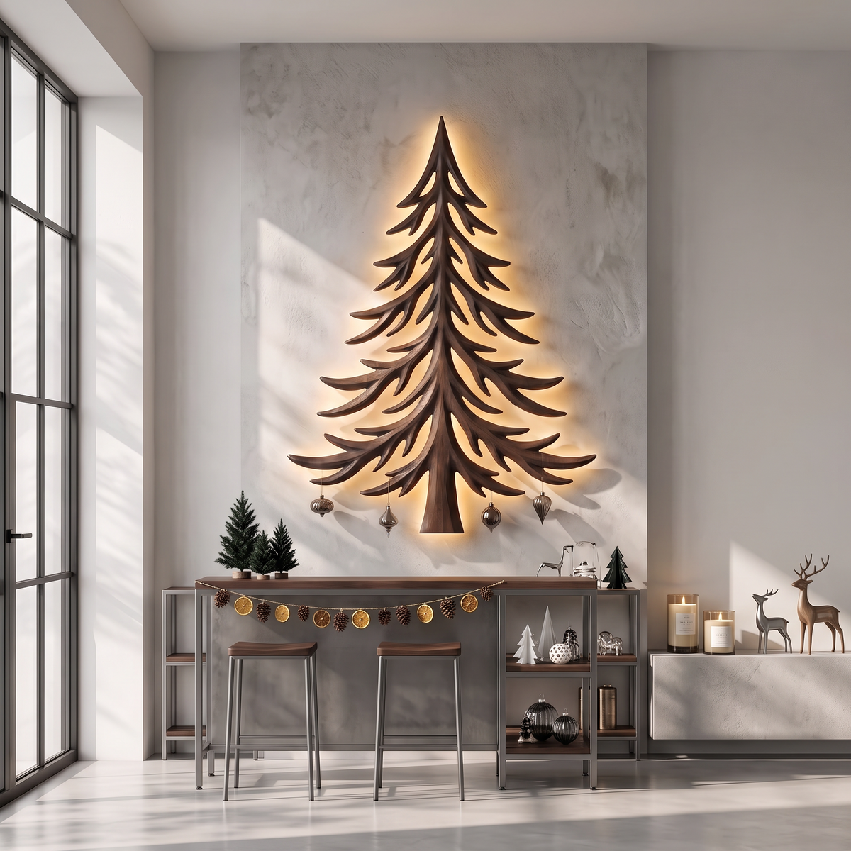 Décoration murale de Noël moderne avec motif de branches de pin superposées pour salon SINLSAWA143