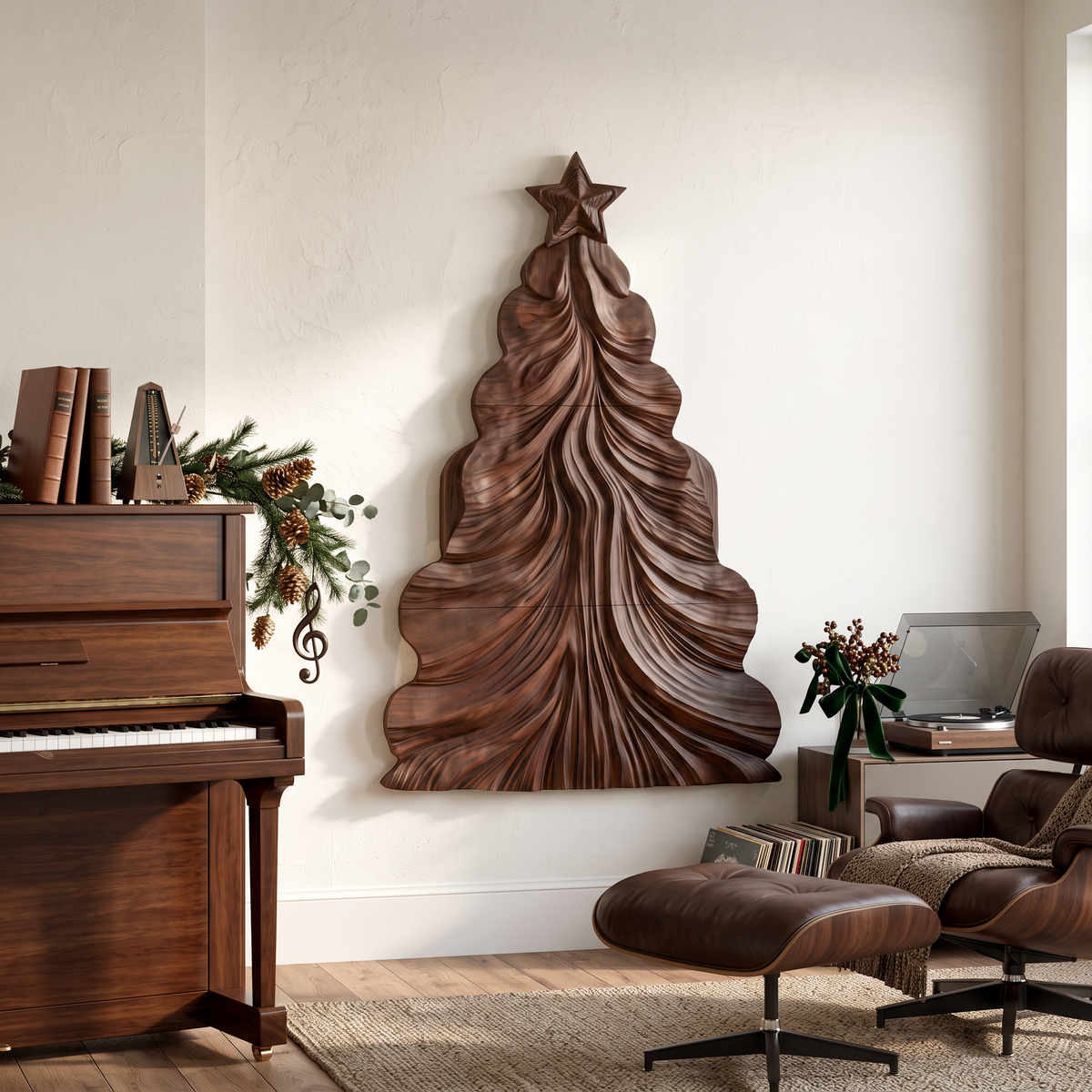Contemporary Wooden Christmas Decor With Curved Openwork Design For Living Room SINLSAWA150