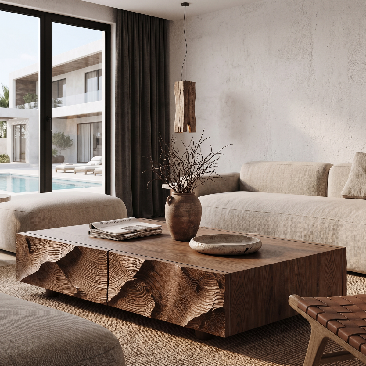 Contemporary Coffee Table With Sculptural Carved Drawer Front For Living Room SINLHACF424