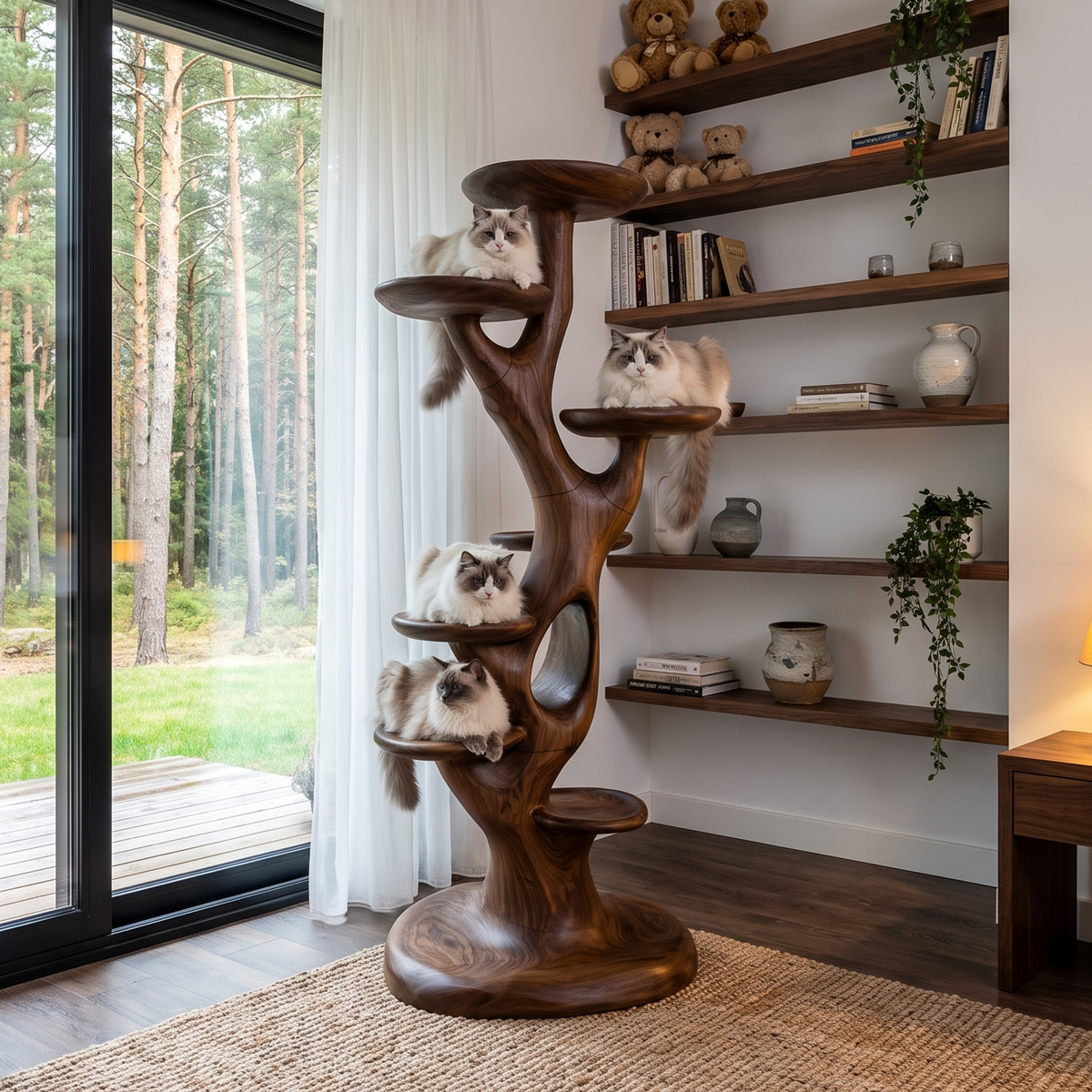 Sculptural Cat Tree With Multi Level Platforms For Indoor Cats SINLHATT016