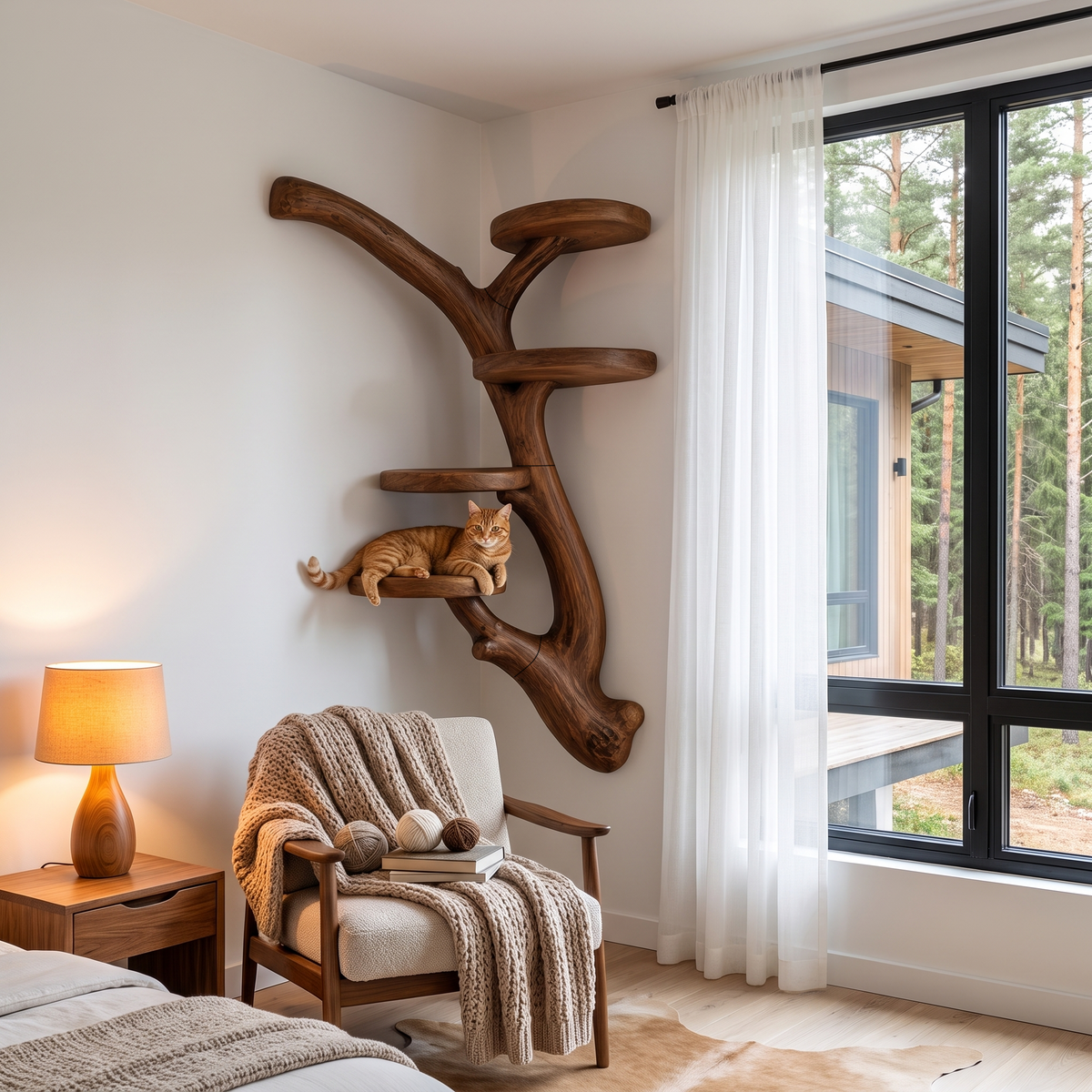 Modern Wall Mounted Cat Tree With Branch Inspired Platforms For Indoor Cats SINLHATT019