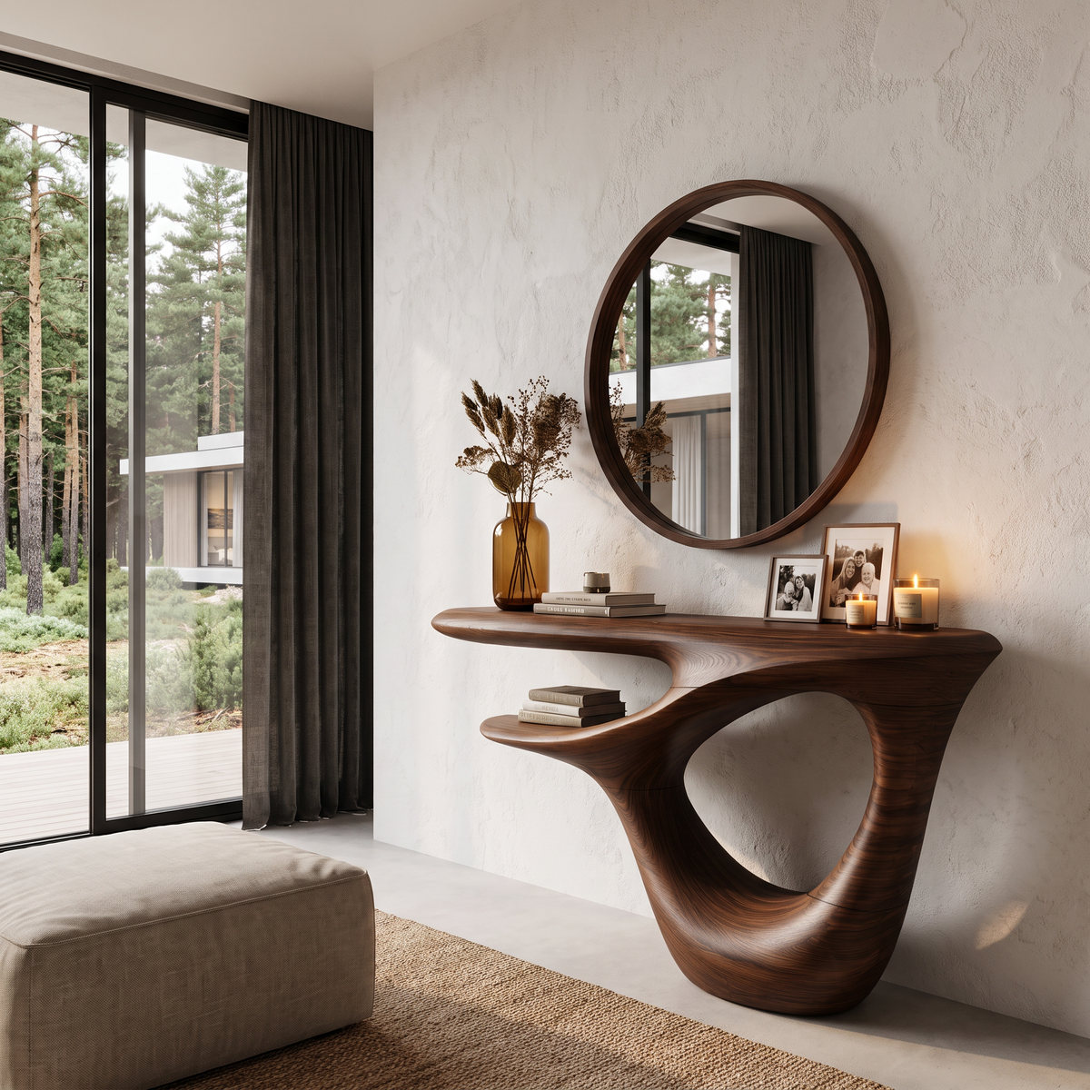 Contemporary Console Table With Artistic Open Frame Base For Foyer And Hallway SINLHACS695