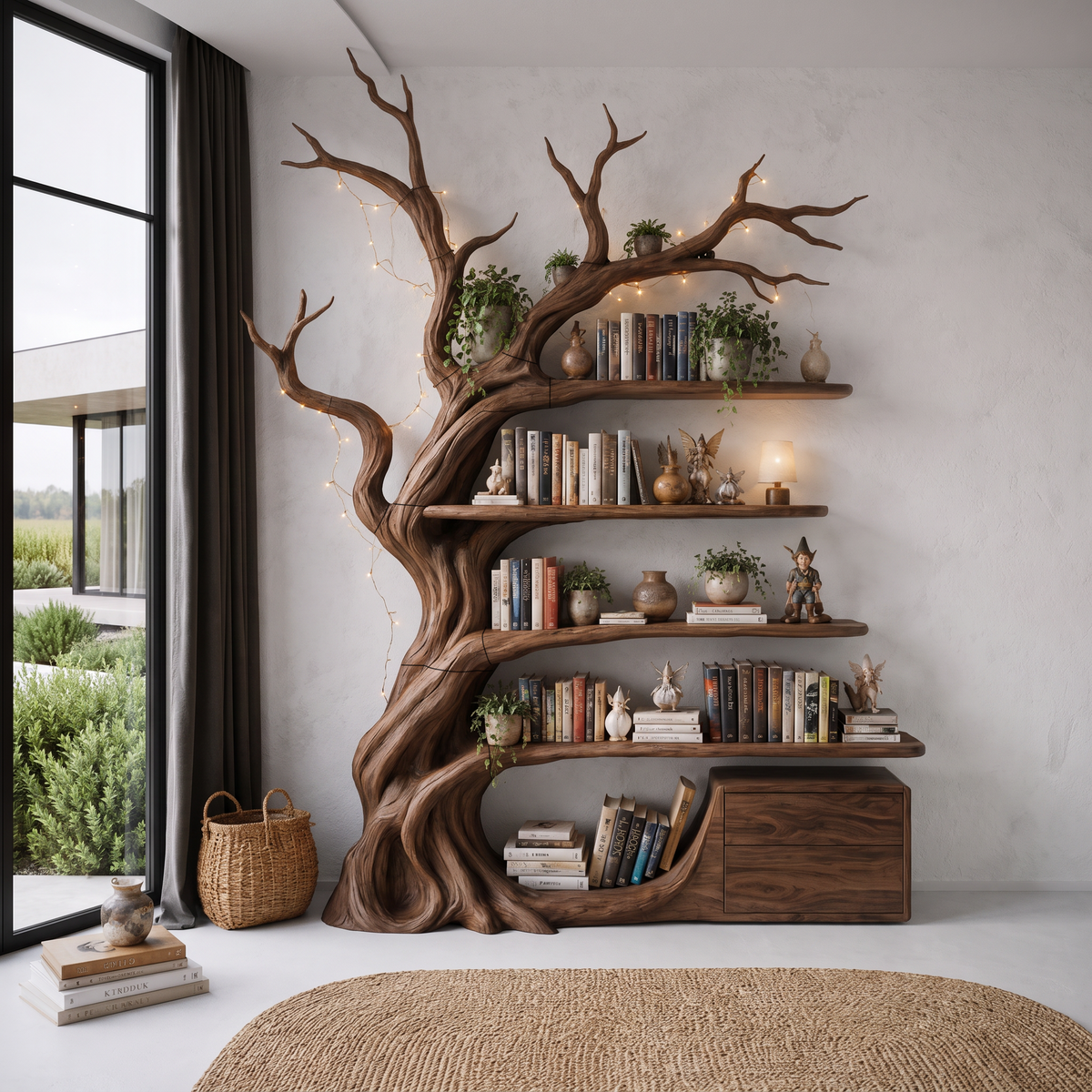 Modern Tree Bookshelf Handcrafted Branch Shelves For Home Library SINLHATB768