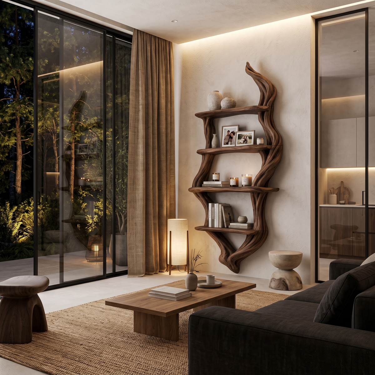 Étagère murale rustique, design branche d'arbre fabriqué à la main pour salon SINLHABS066