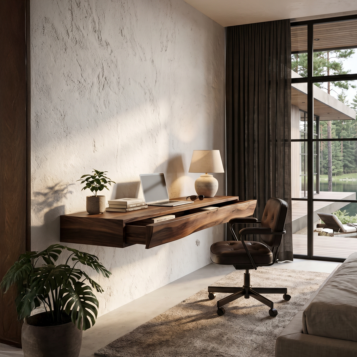 Rustic Floating Desk With Live Edge Design For Home Office And Workspace SINLHADE169