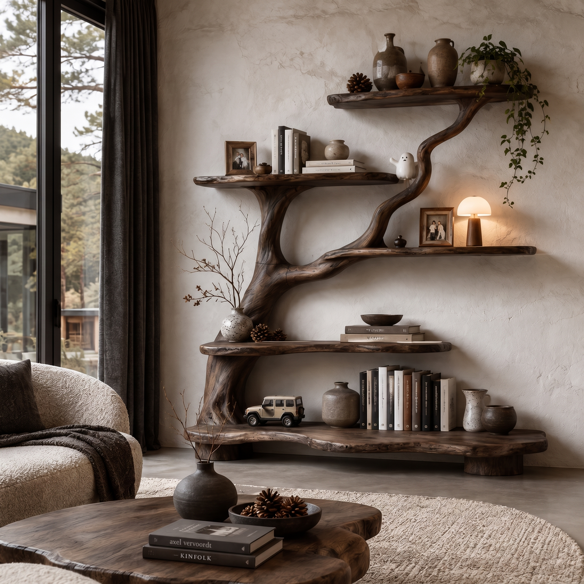 Organic Tree Bookshelf With Flowing Branch Design For Living Room SINLHATB776