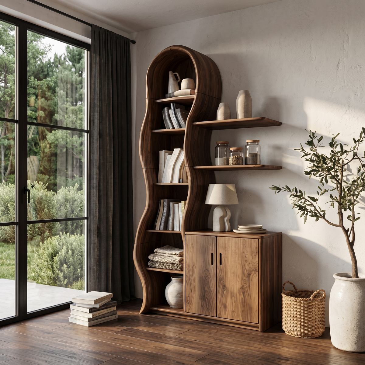 Contemporary Wooden Display Cabinet With Sculptural Branch Frame For Living Room SINLHASD540