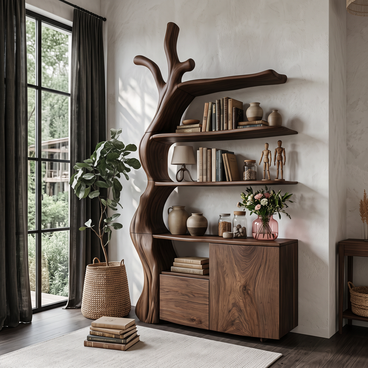 Vitrine organique avec silhouette d'arbre fluide pour chambre à coucher SINLHASD542