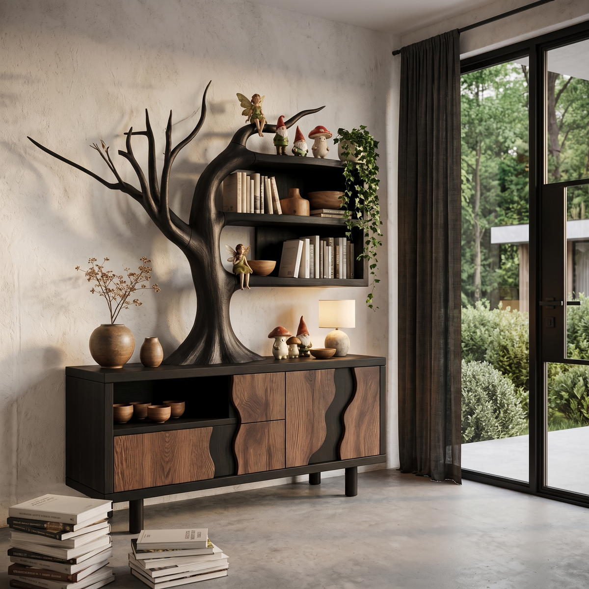 Meuble moderne avec motif de branche d'arbre intégré pour salon SINLHASD546