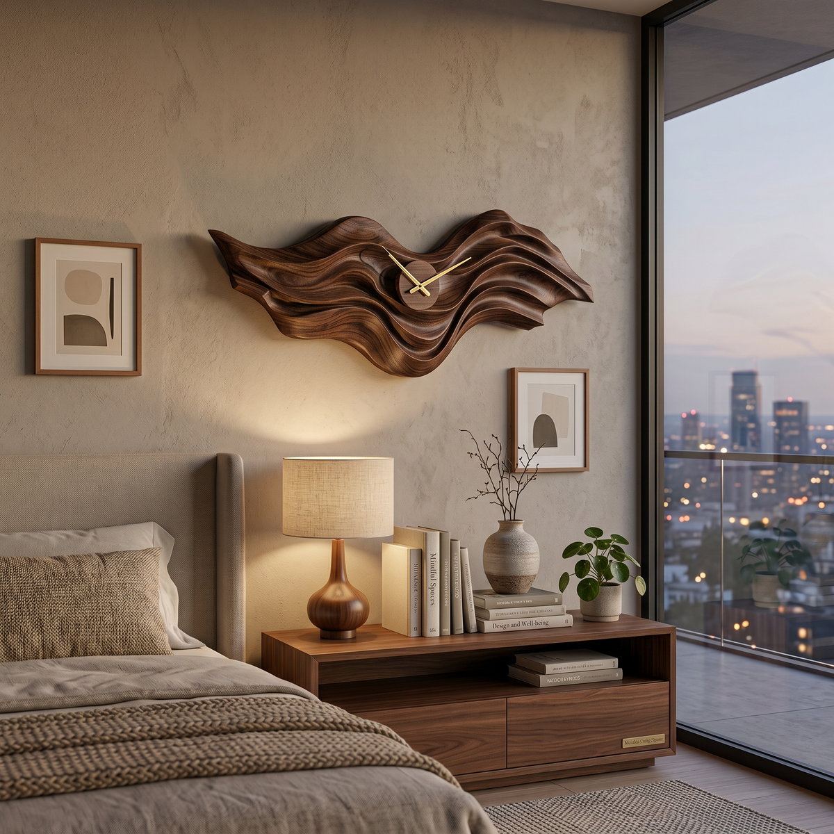 Organic Wood Wall Clock With Wave Sculpture For Living Interior RTTHTTWAC018