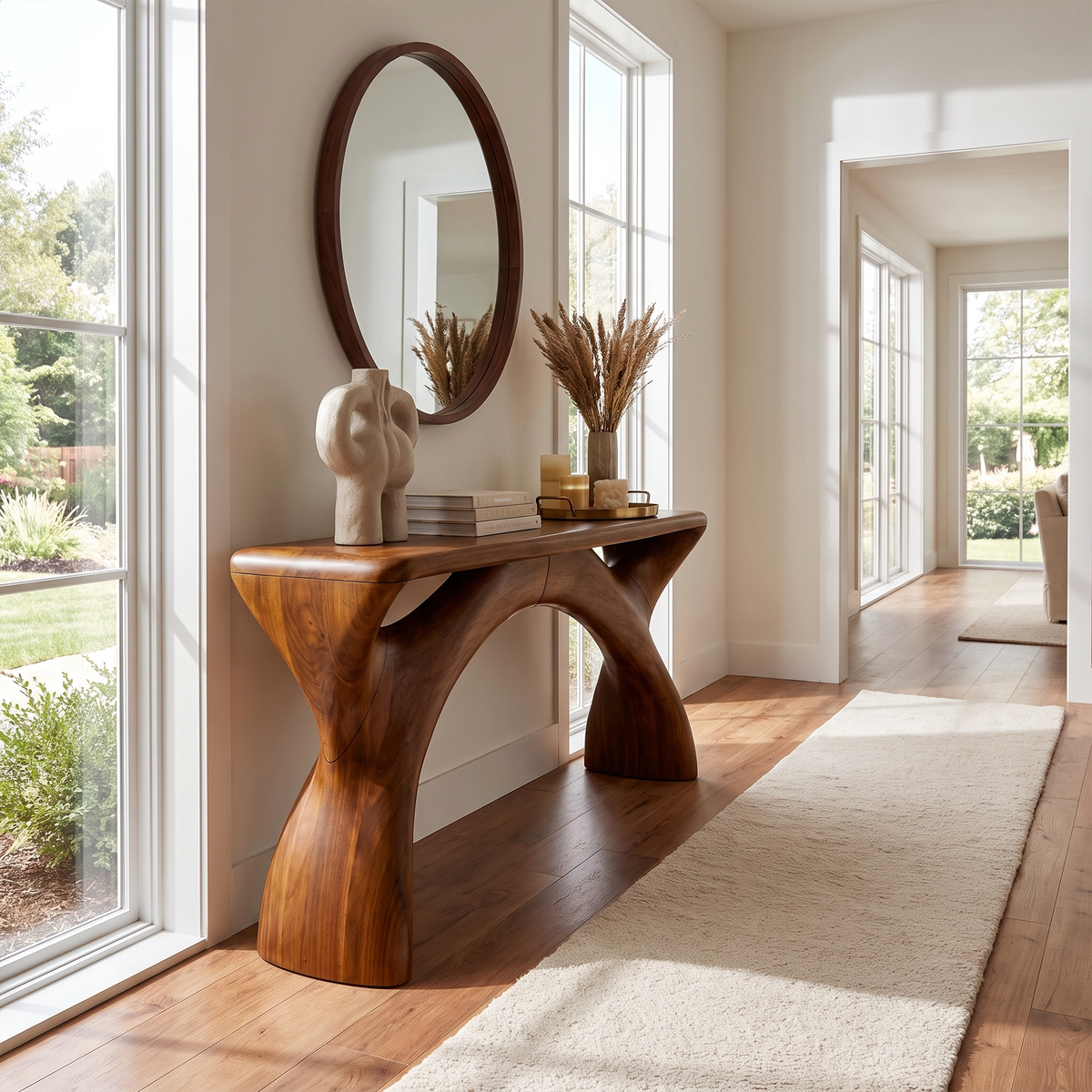 Console d'entrée style Mid-Century avec structure aux courbes fluides SINLKIFLP144