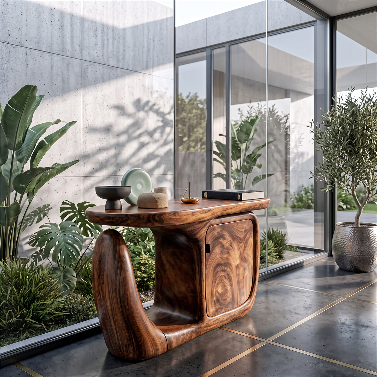 Contemporary Console Table With Sculptural Base And Storage For Entryway SINLKICS704