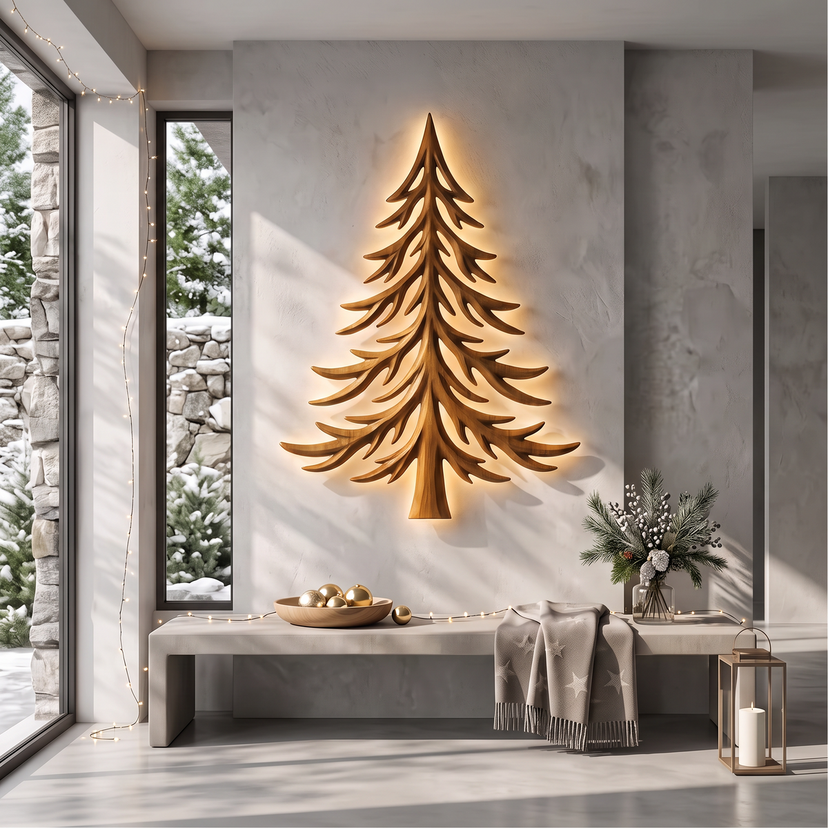 Décoration murale de Noël moderne avec motif de branches de pin superposées pour salon SINLSAWA143