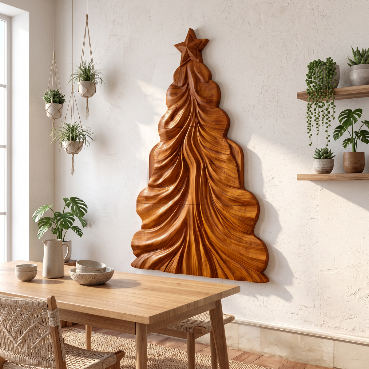 Contemporary Wooden Christmas Decor With Curved Openwork Design For Living Room SINLSAWA150