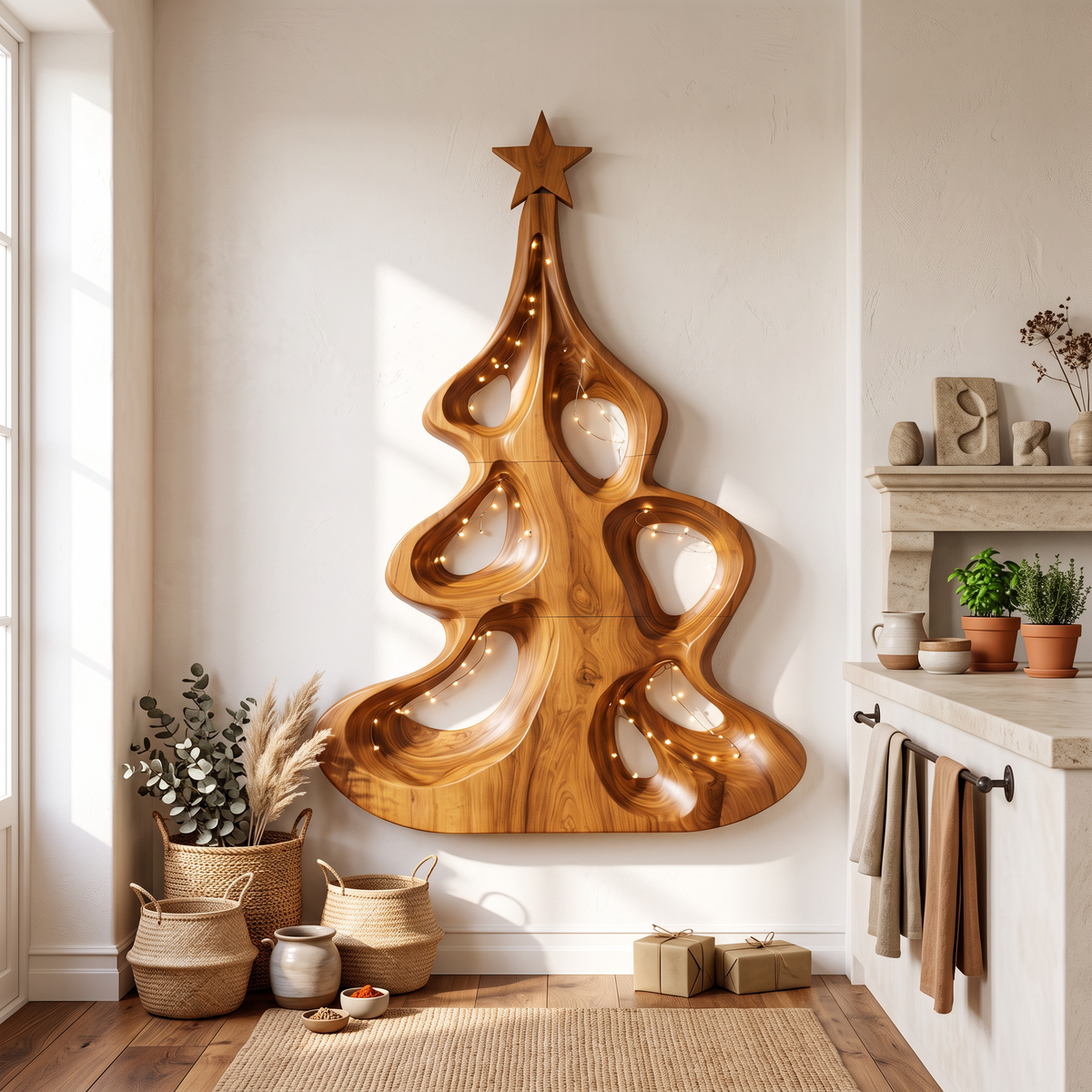 Décoration murale de Noël moderne avec forme d'arbre ajouré artistique pour entrée SINLSAWA151