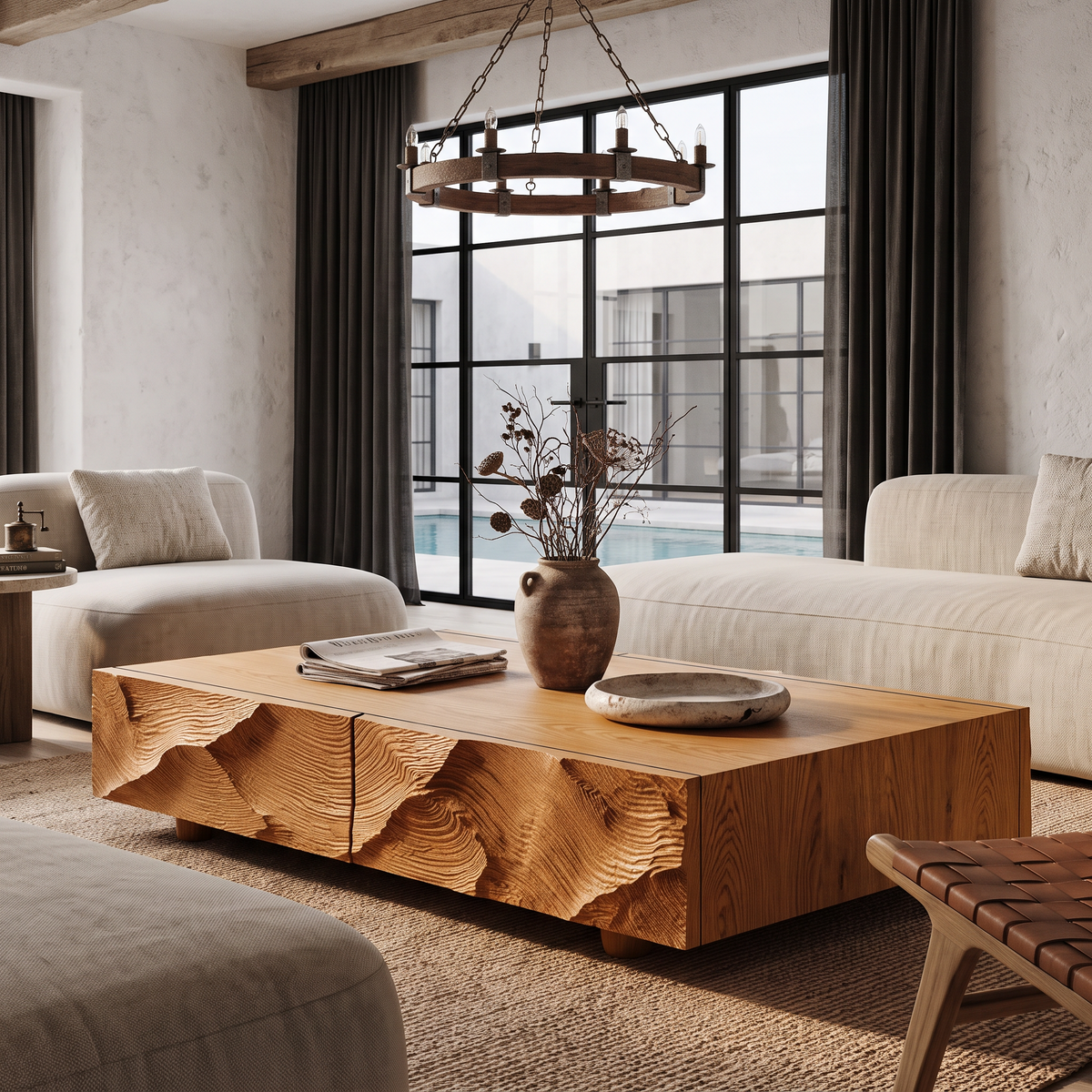Contemporary Coffee Table With Sculptural Carved Drawer Front For Living Room SINLHACF424
