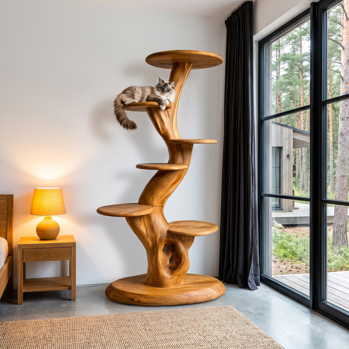 Rustic Sculptural Cat Tree With Multi Level Platforms For Living Room SINLHATT015