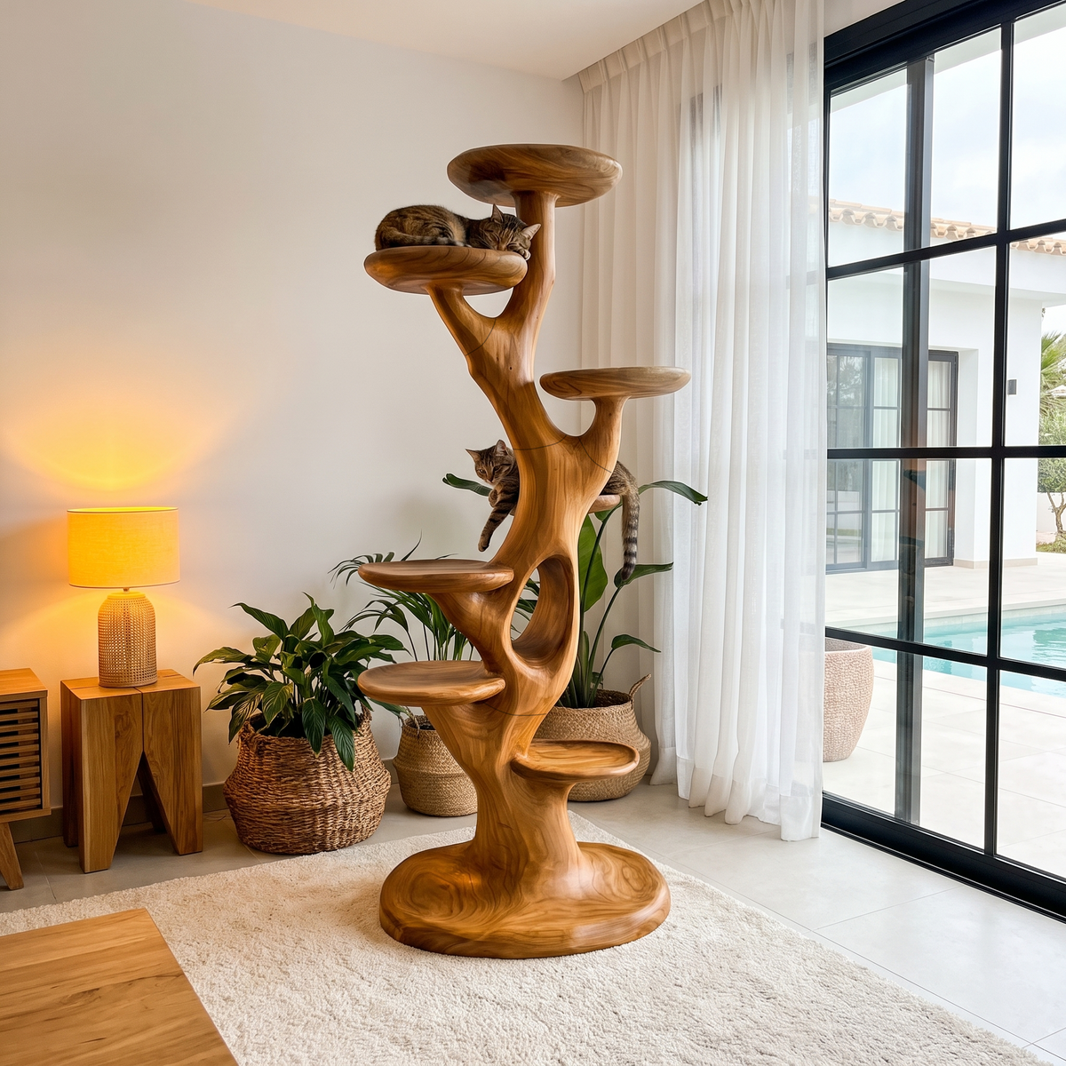 Sculptural Cat Tree With Multi Level Platforms For Indoor Cats SINLHATT016