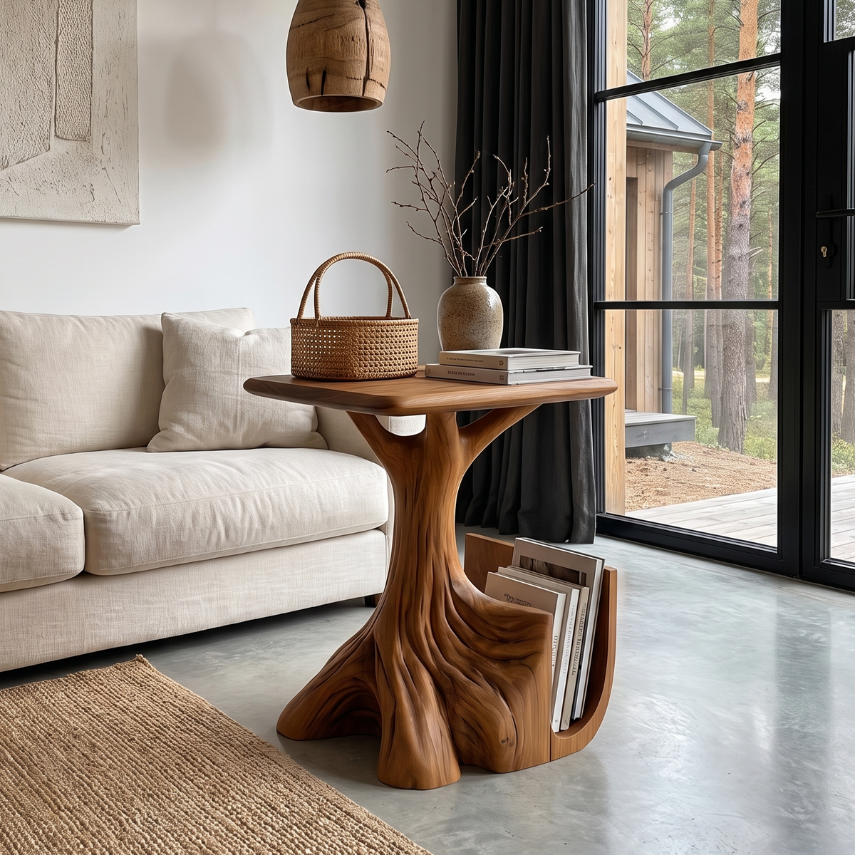 Contemporary Sculptural Side Table With Tree Inspired Base For Living Room SINLHASTA301