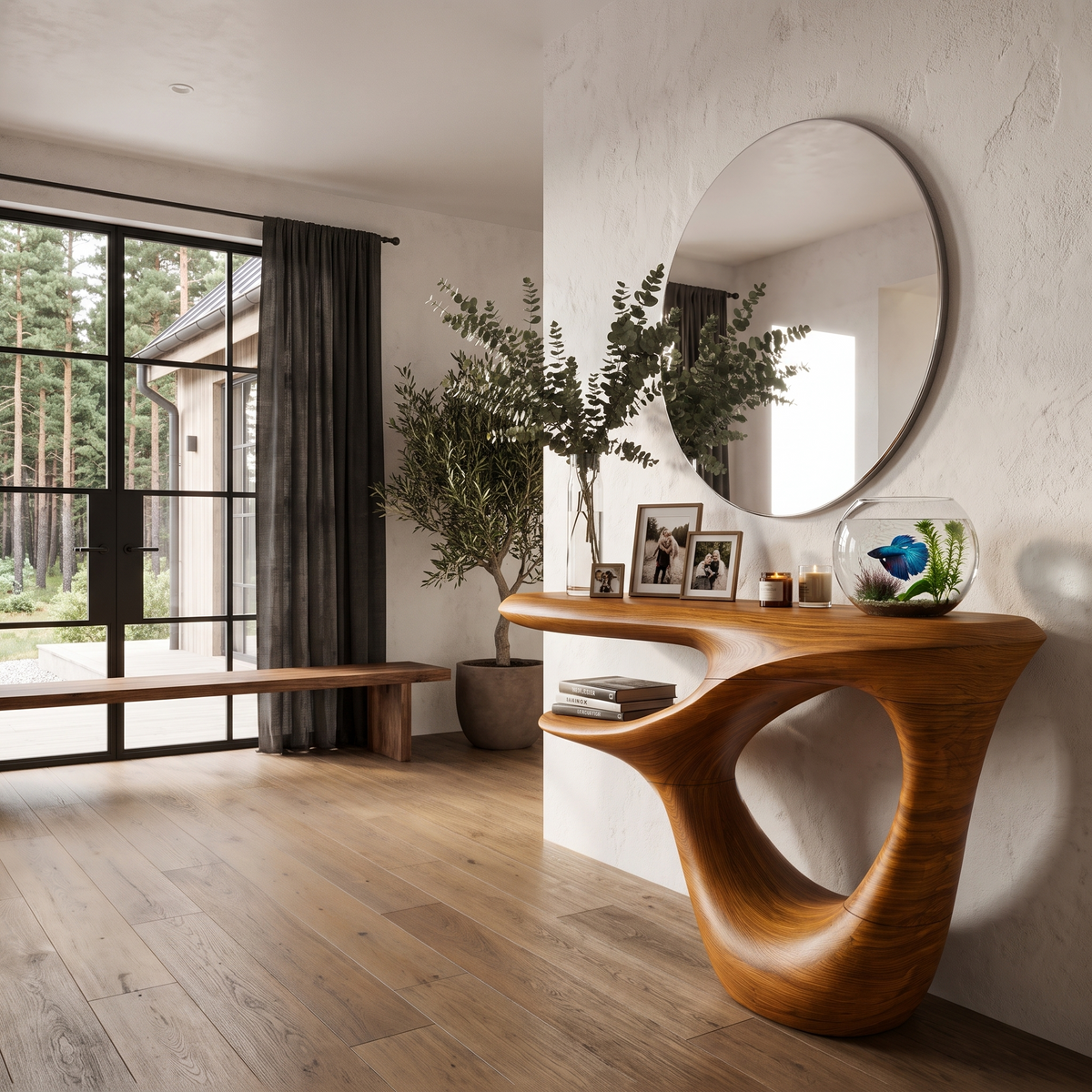 Contemporary Console Table With Artistic Open Frame Base For Foyer And Hallway SINLHACS695