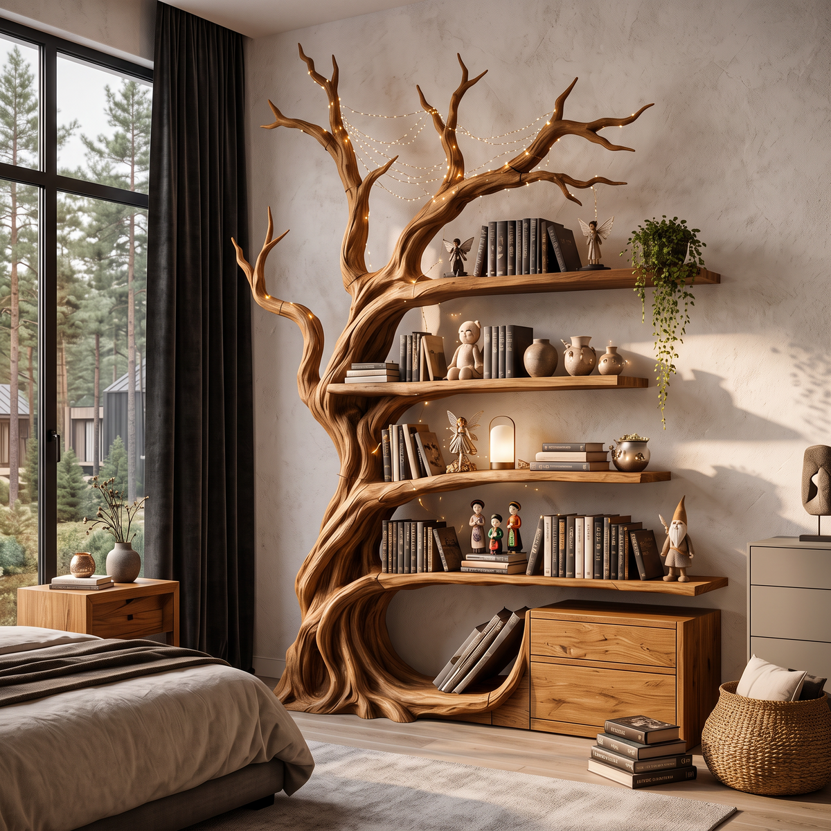 Modern Tree Bookshelf Handcrafted Branch Shelves For Home Library SINLHATB768