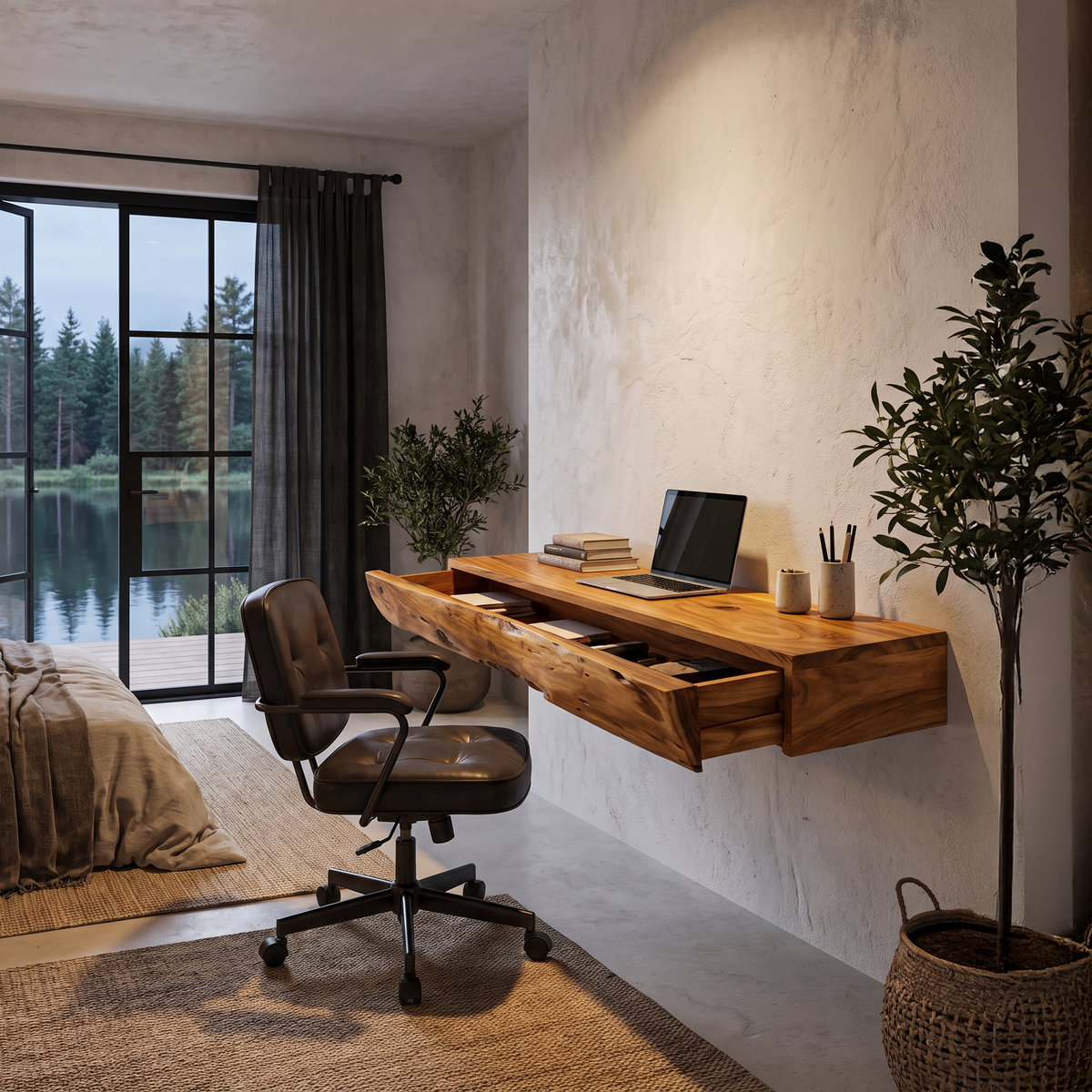 Rustic Floating Desk With Live Edge Design For Home Office And Workspace SINLHADE169