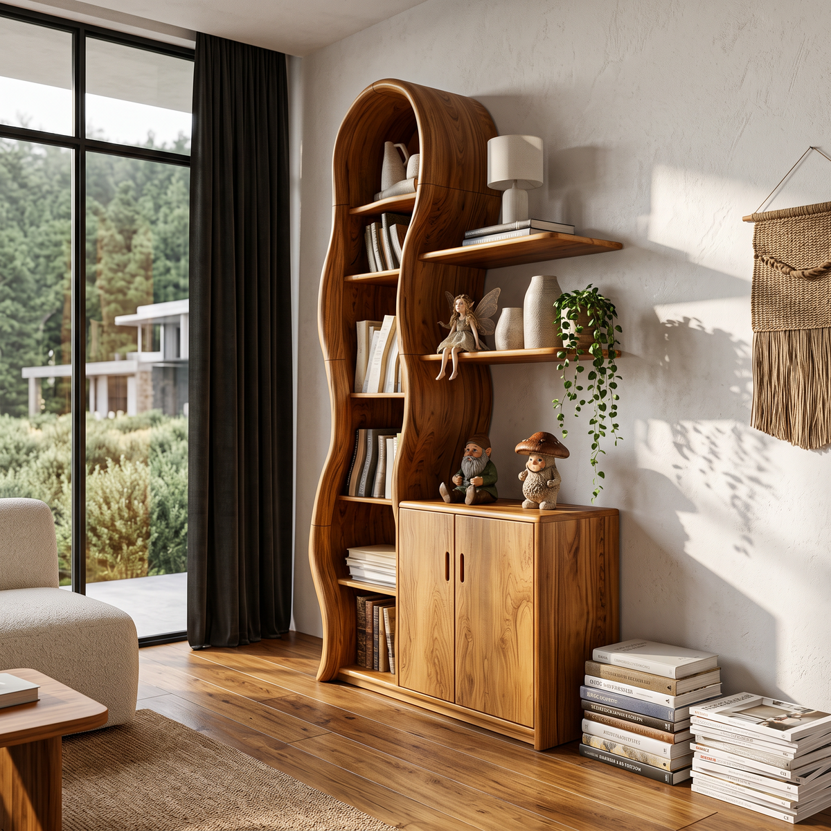 Contemporary Wooden Display Cabinet With Sculptural Branch Frame For Living Room SINLHASD540