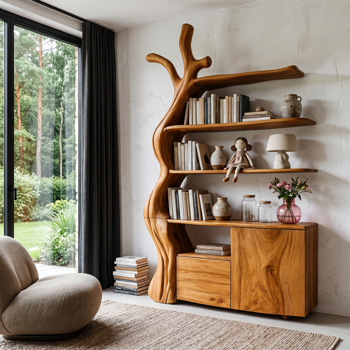 Vitrine organique avec silhouette d'arbre fluide pour chambre à coucher SINLHASD542