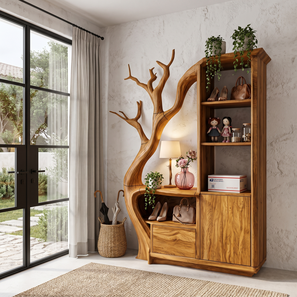 Meuble de rangement moderne au design arrondi pour entrée SINLHASD544