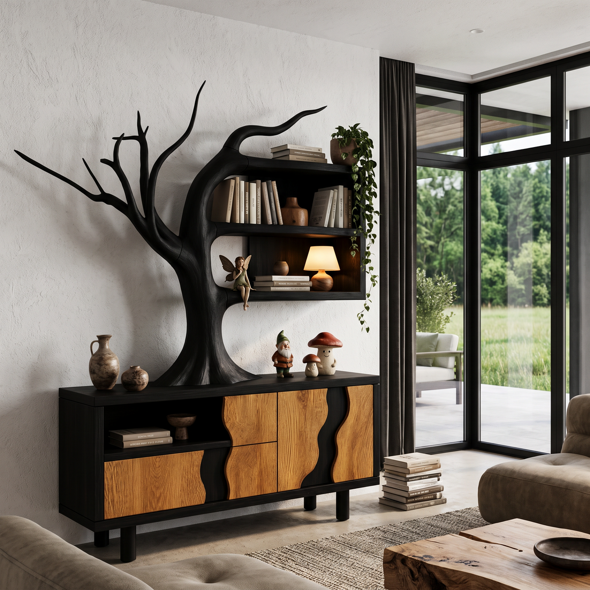 Meuble moderne avec motif de branche d'arbre intégré pour salon SINLHASD546
