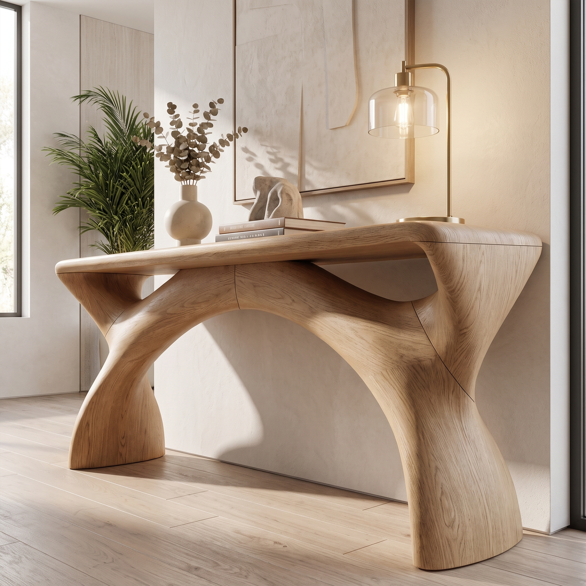 Console d'entrée style Mid-Century avec structure aux courbes fluides SINLKIFLP144