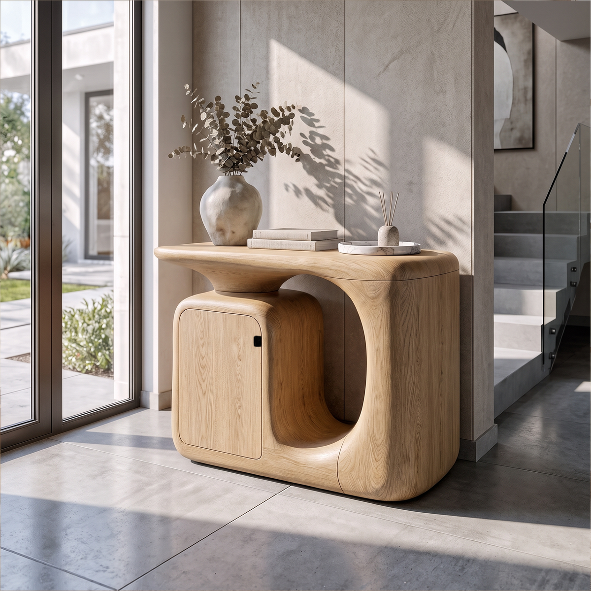 Console d'entrée sculpturale moderne avec meuble de rangement arrondi SINLKICS703