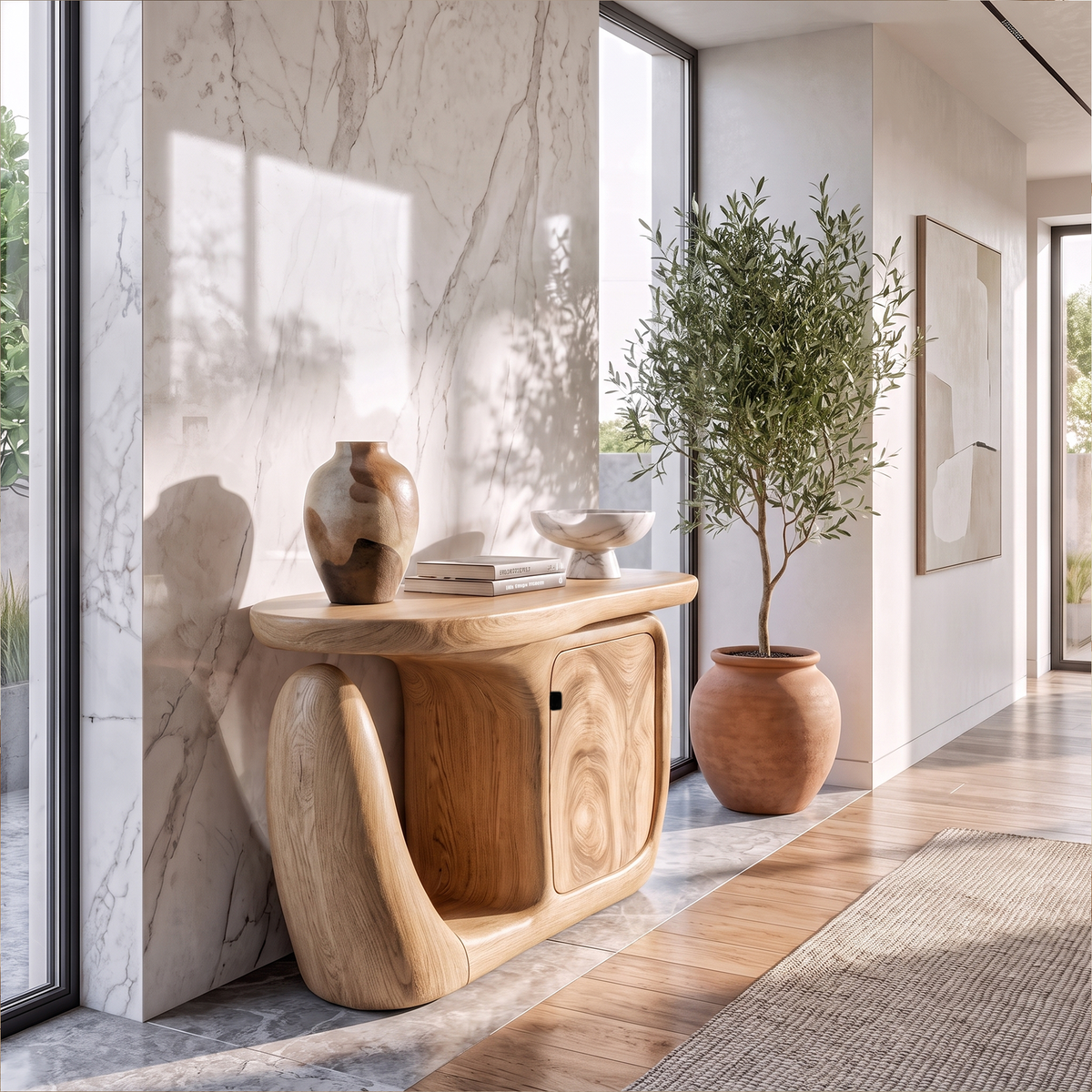 Contemporary Console Table With Sculptural Base And Storage For Entryway SINLKICS704