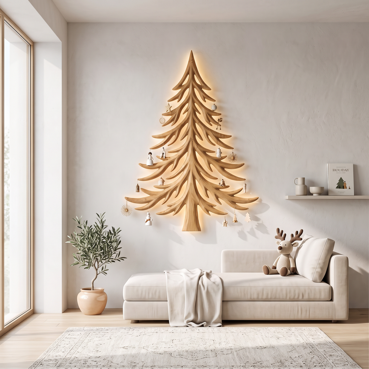 Décoration murale de Noël moderne avec motif de branches de pin superposées pour salon SINLSAWA143