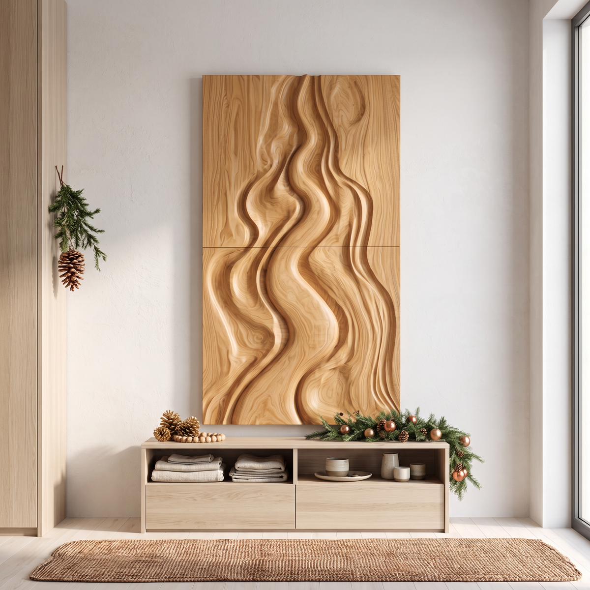 Natural Christmas Abstract Wall Decor With Fluid Carved Design For Bedroom SINLSAWA149
