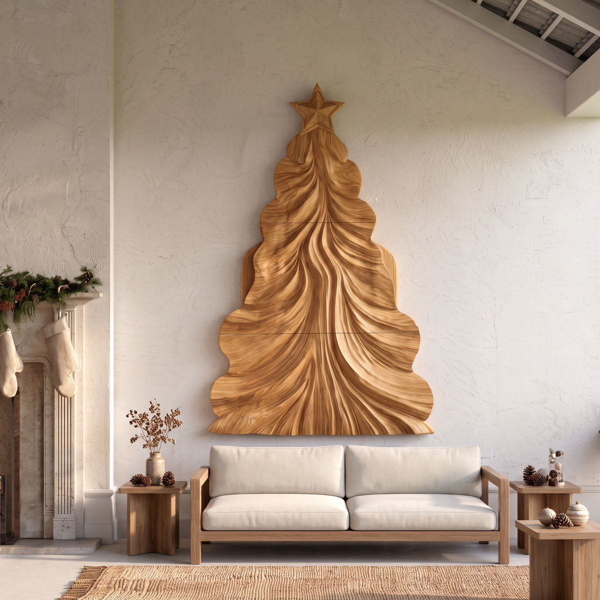 Contemporary Wooden Christmas Decor With Curved Openwork Design For Living Room SINLSAWA150