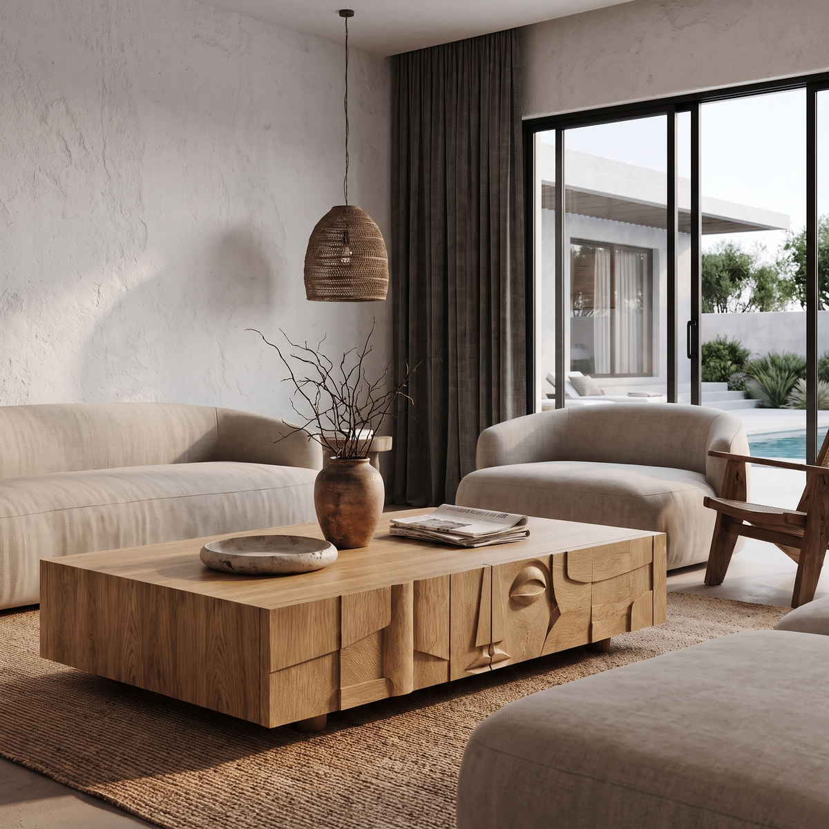 Modern Statement Coffee Table With Textured Relief Drawers For Living Room SINLHACF425