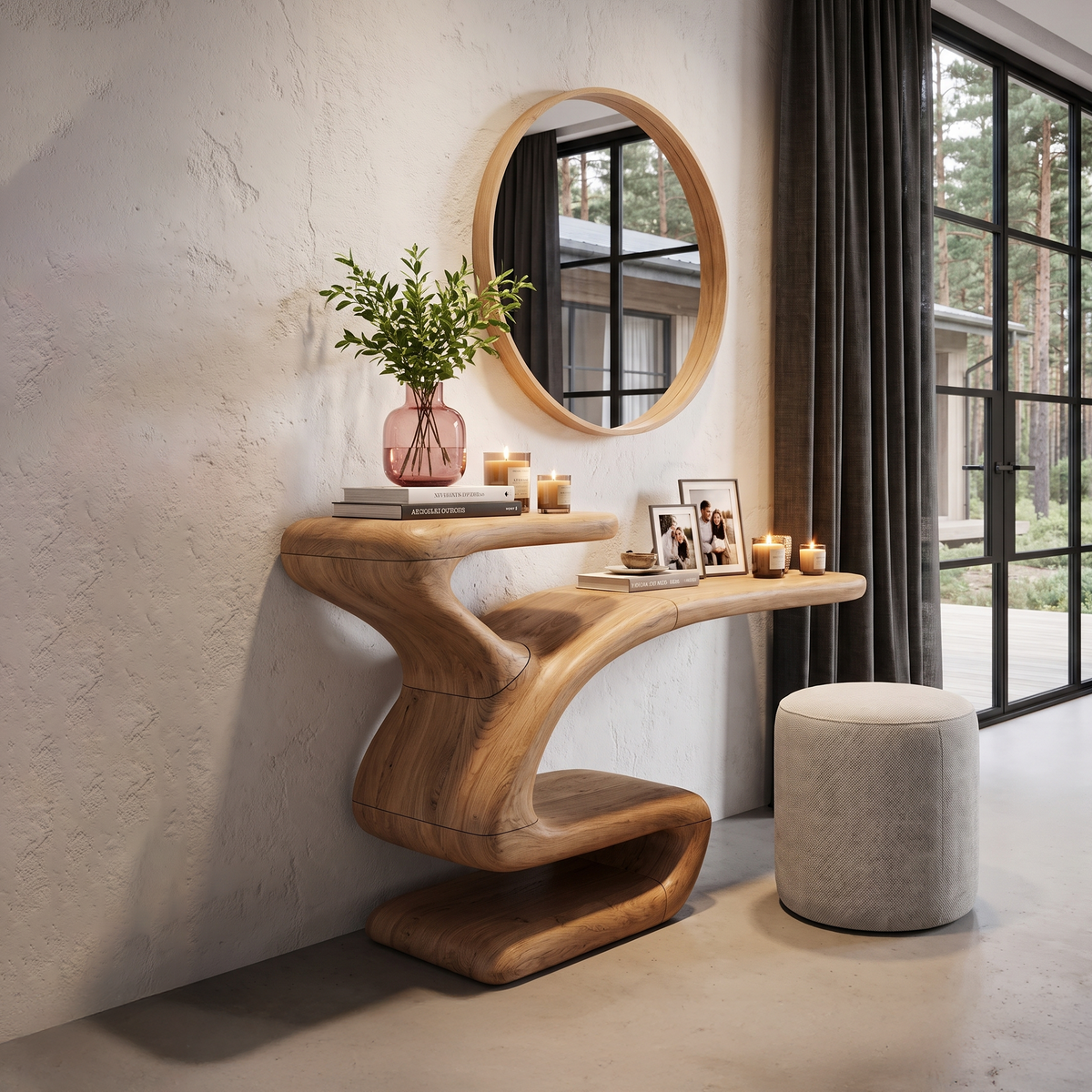 Console sculpturale avec base asymétrique évidée pour entrée SINLHACS694