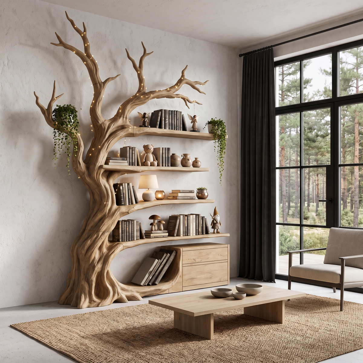 Modern Tree Bookshelf Handcrafted Branch Shelves For Home Library SINLHATB768