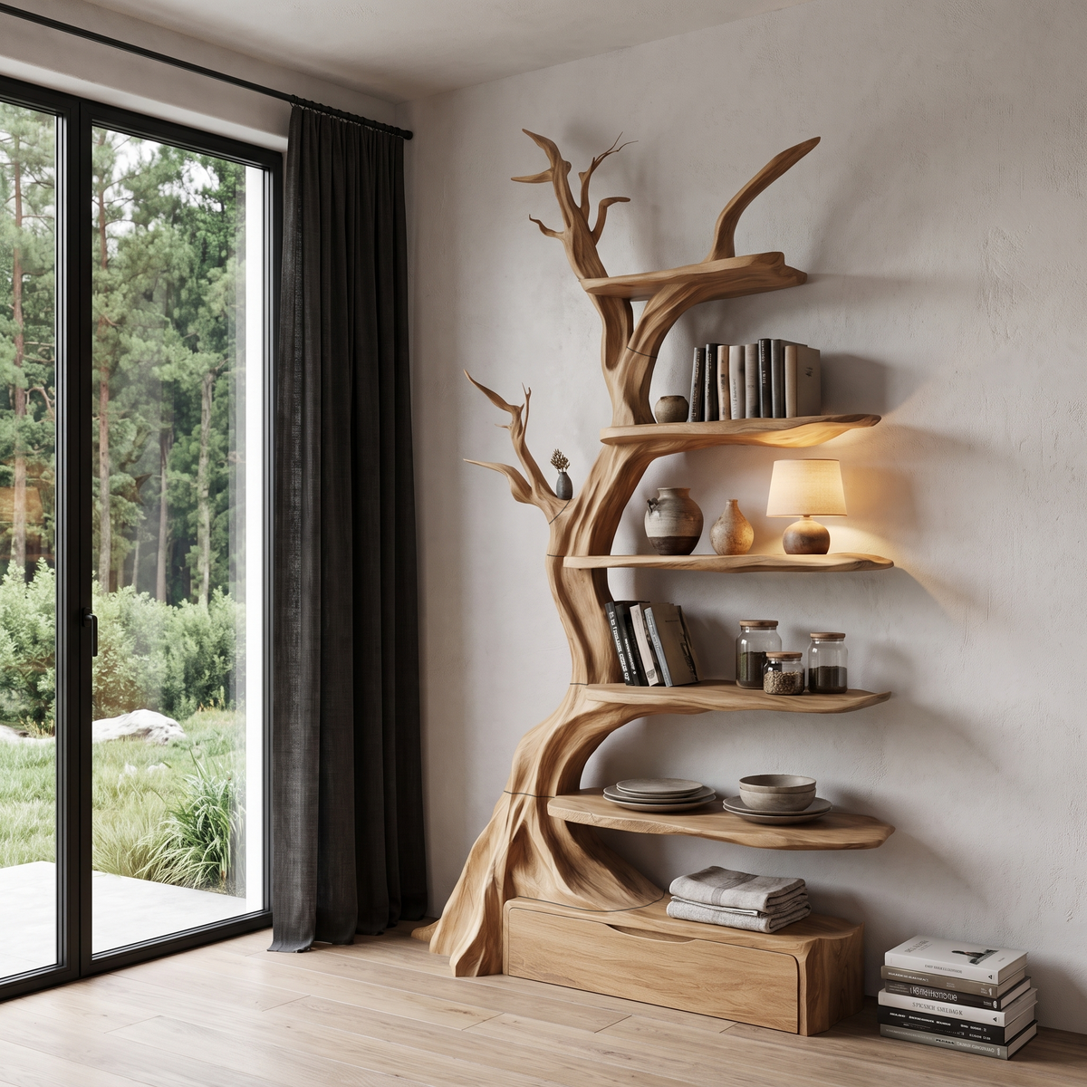 Organic Tree Bookshelf Handcrafted Sculptural Design For Living Room SINLHATB771