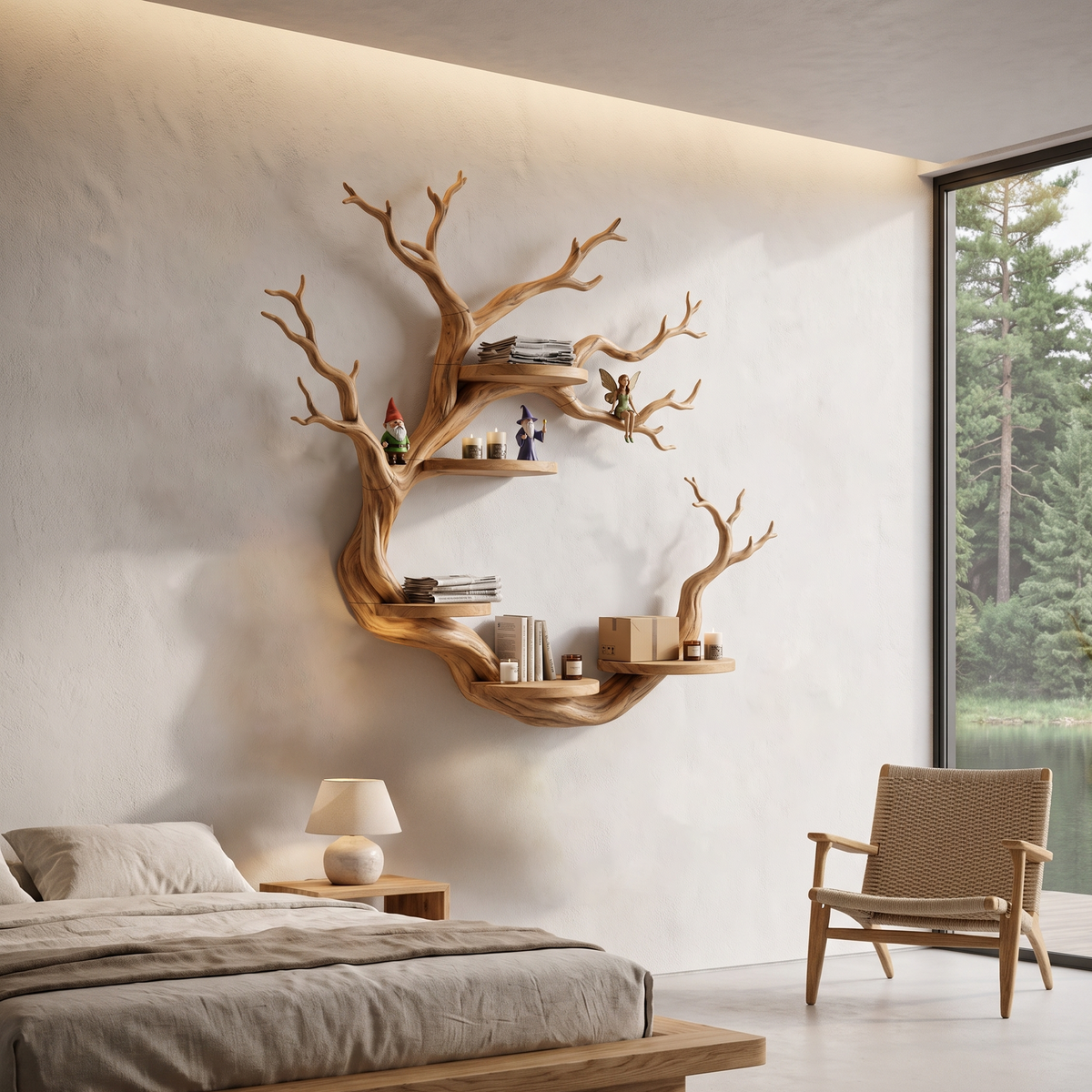 Rustic Tree Bookshelf With Sculptural Circular Branch Design For Living Room SINLHAFL066