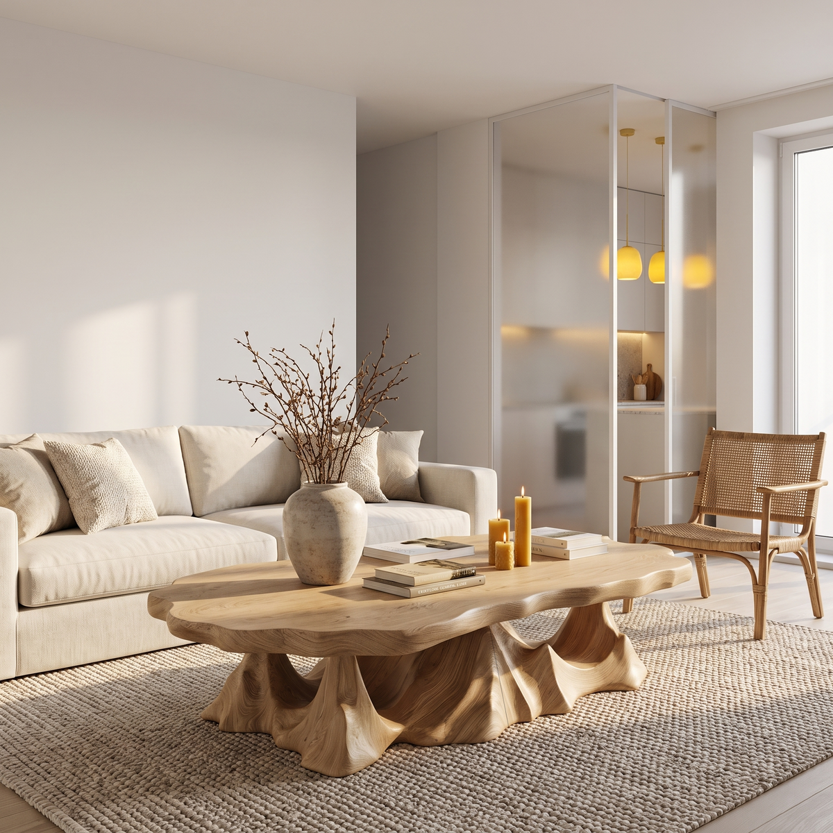 Rustic Coffee Table With Sculptural Wave Base For Living Room SINLHACF413